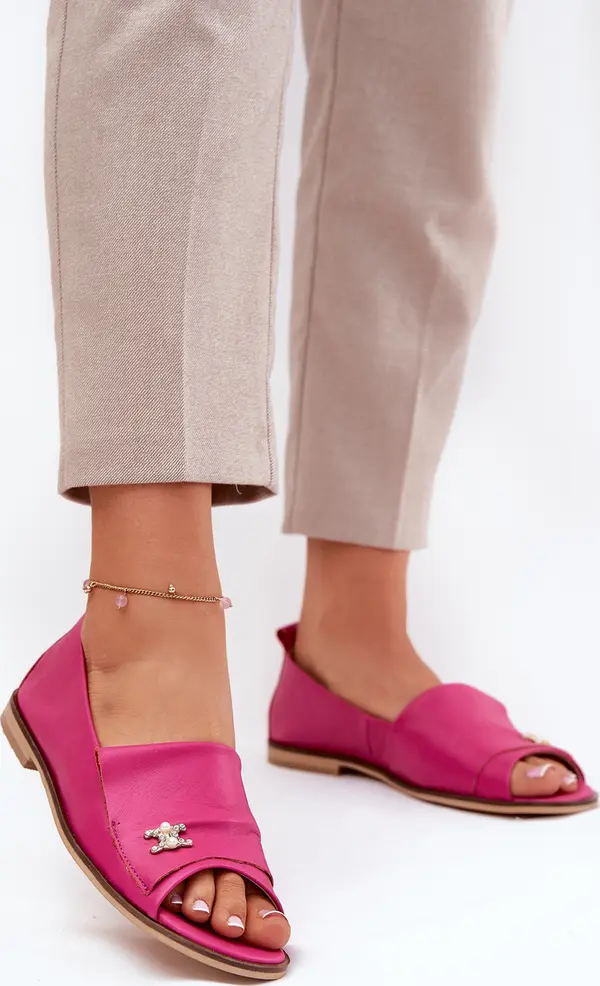 Zazoo Zazoo Кожени елегантни балерини с открити пръсти Зазу 1865 фуксия