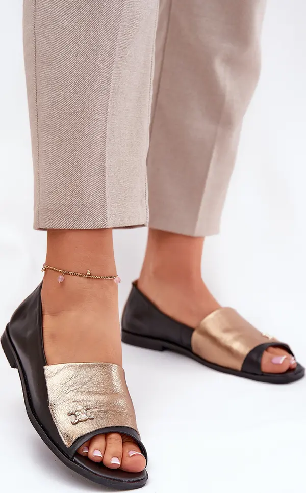 Zazoo Zazoo Кожени елегантни балерини с открити пръсти Зазу 1865 златно-черни