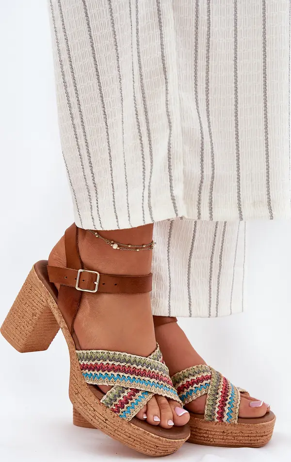 Zazoo Zazoo Кожени Сандали На Ток С Плетка На Лентите Кафяви Зазу 40460