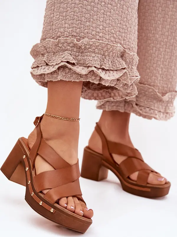 Zazoo Zazoo Кожени сандали на ток Зазу 1081 кафяви