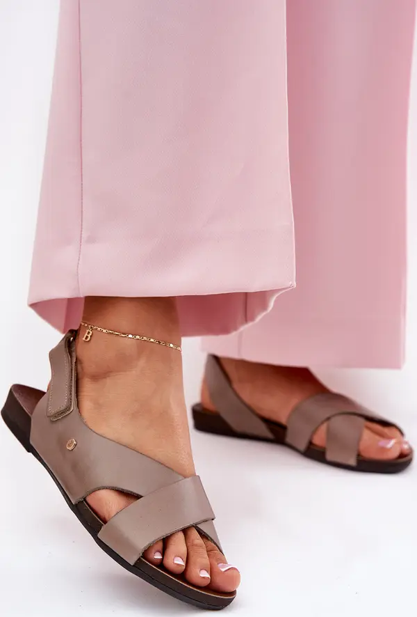 Zazoo Zazoo Кожени сандали с велкро тъмен бежов Зазу 40141