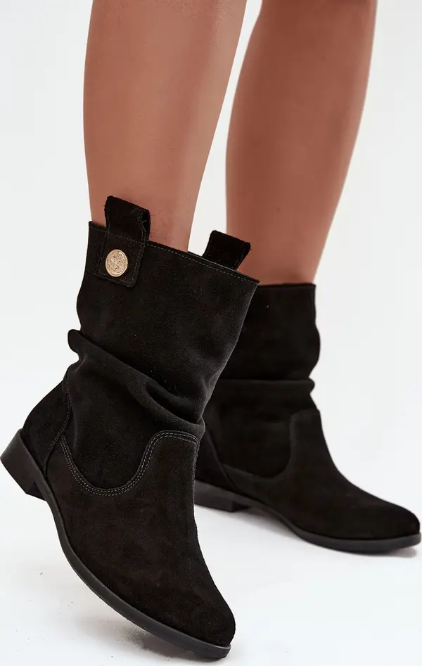 Zazoo Zazoo Кожени велурени дамски боти с бразди затоплени Зазу 4210 Черни