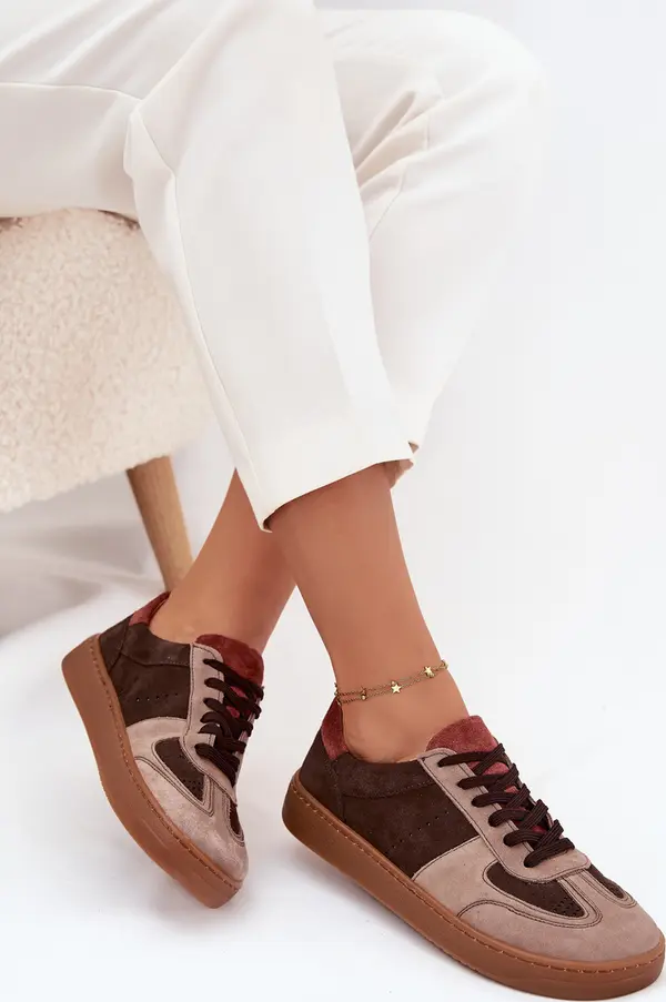 Zazoo Zazoo Кожени велурени скирдни обувки за жени Зазу N1277 кафяви