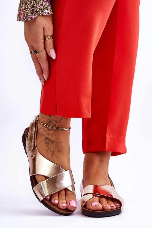 Zazoo Zazoo Велкро кожени сандали Gold Addison