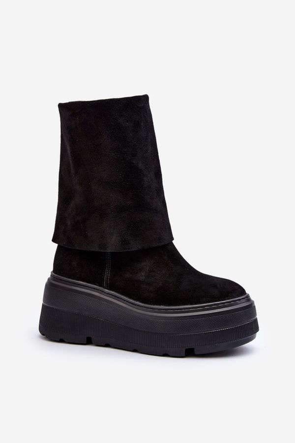 Zazoo Zazoo Велурени ботуши на платформа Maciejka Черни 05319-01
