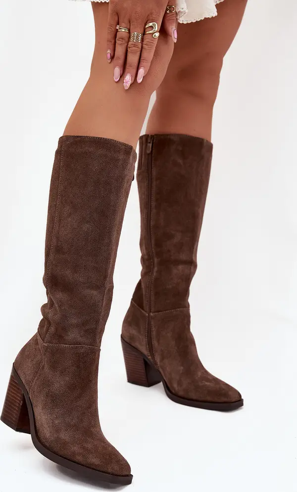 Boto Zazoo Замшени Ботуши На Ток С цип Кафяви Лисара