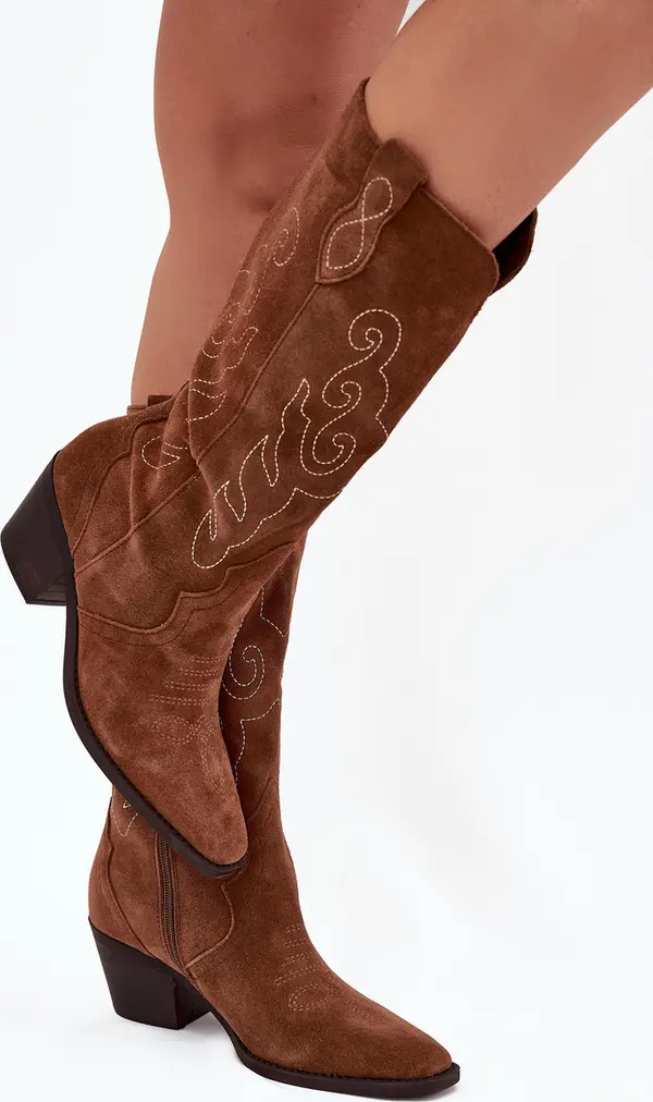 Zazoo Zazoo Замшени Ковбойски Боти За Жени На Ток Camel Karira