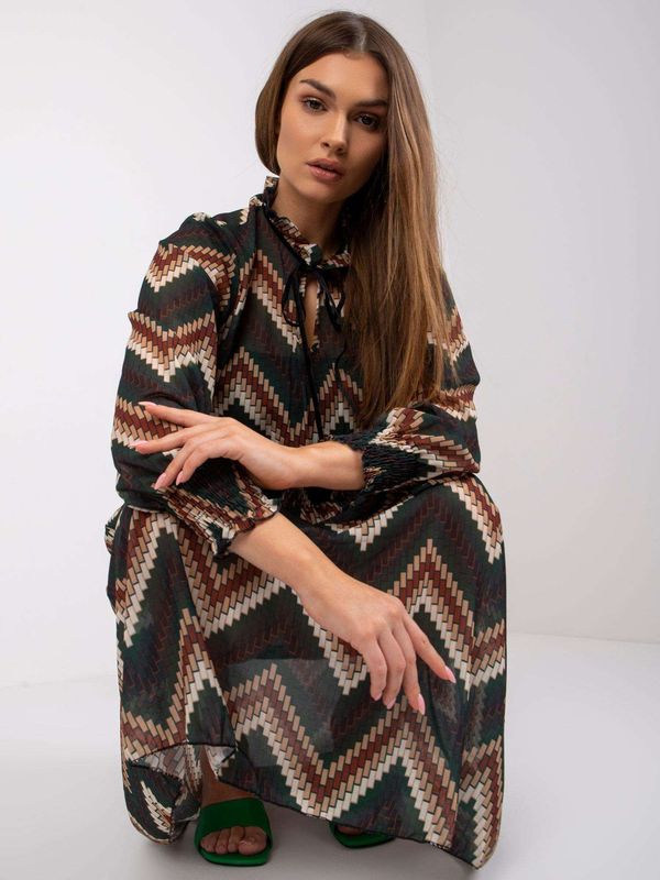 Fashionhunters Зелена рокля с принтове Санторини