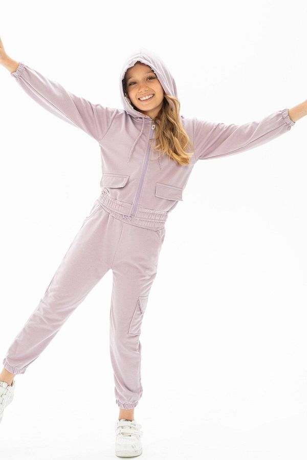 zepkids zepkids Girls' Hooded Top and Bottom Set, with Netted Gatherings at the Waist.