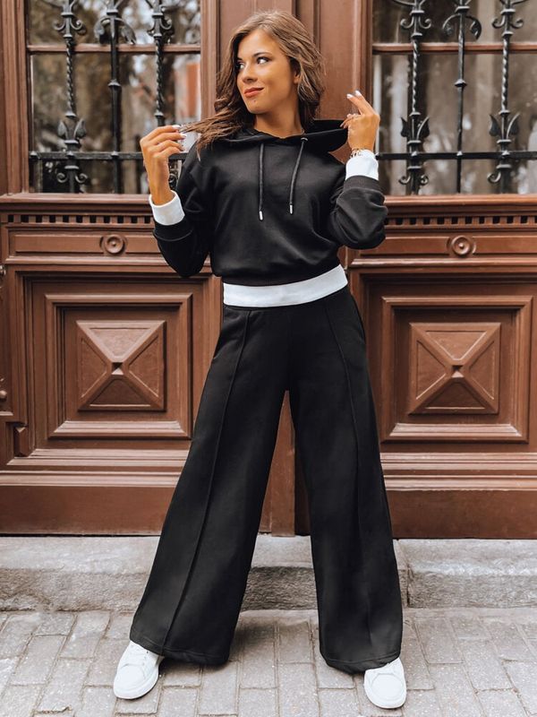 DStreet Zestaw damski spodnie wide led i bluza GALAXY GLOW czarny Dstreet