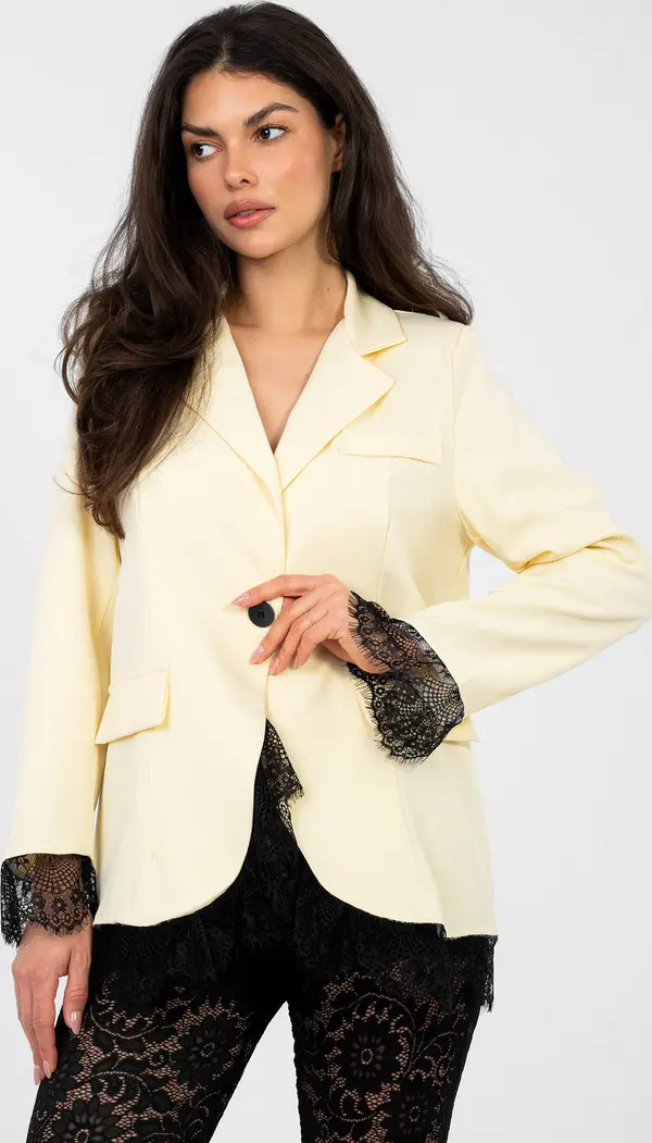 Italy Moda Жълт блейзър с дантелени детайли