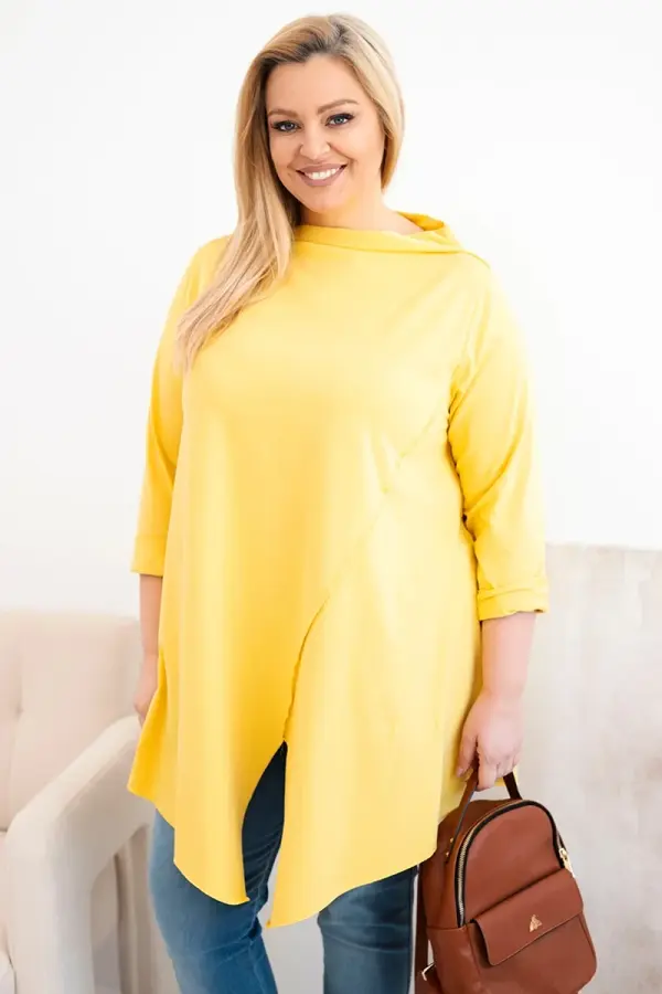 Kesi Włoski Жълта асиметрична блуза с големи размери и навити ръкави