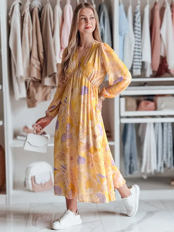 DStreet Жълта миди рокля с флорален мотив