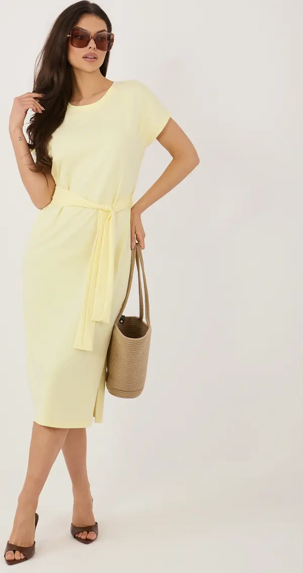 RUE PARIS Жълта памучна рокля с къс ръкав