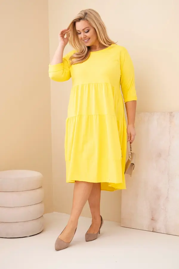 Kesi Włoski Жълта рокля с големи размери и волани