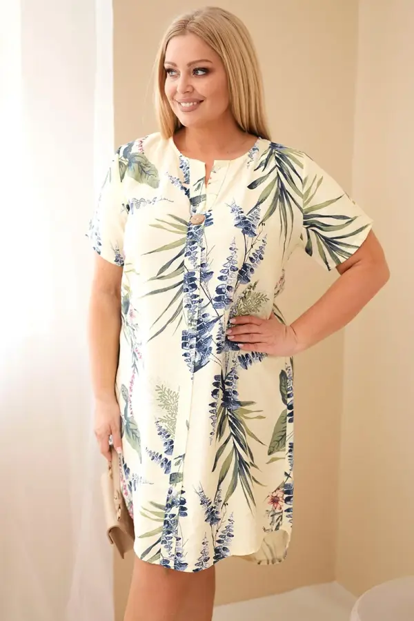 Kesi Włoski Жълта рокля с къс ръкав и големи размери Kesi Włoski