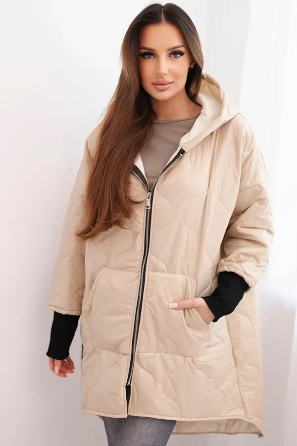 Kesi Włoski Зимно яке Kesi Plus Size с качулка, бежово