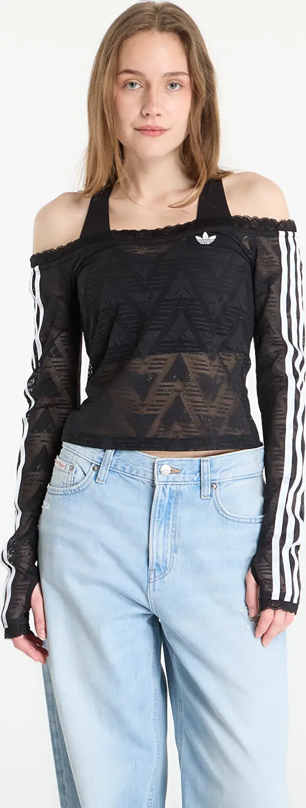 adidas Originals adidas Lace Bardot Long-Sleeve Top Black XS