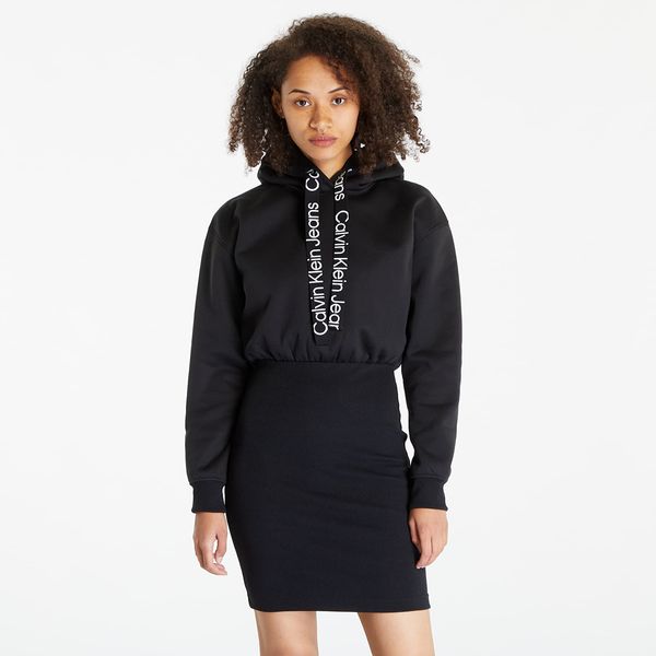 Calvin Klein Calvin Klein Jeans Logo Tape Hooded Sweatshirt Dress Black
