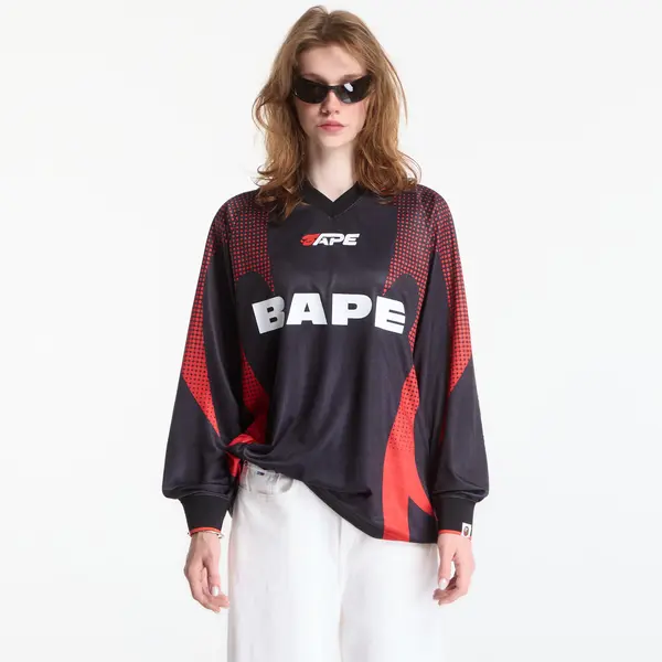 A BATHING APE Джърси A Bathing Ape Ape Flame Monogram Jacquard Logo Relaxed Fit Football Jersey UNISEX Black L