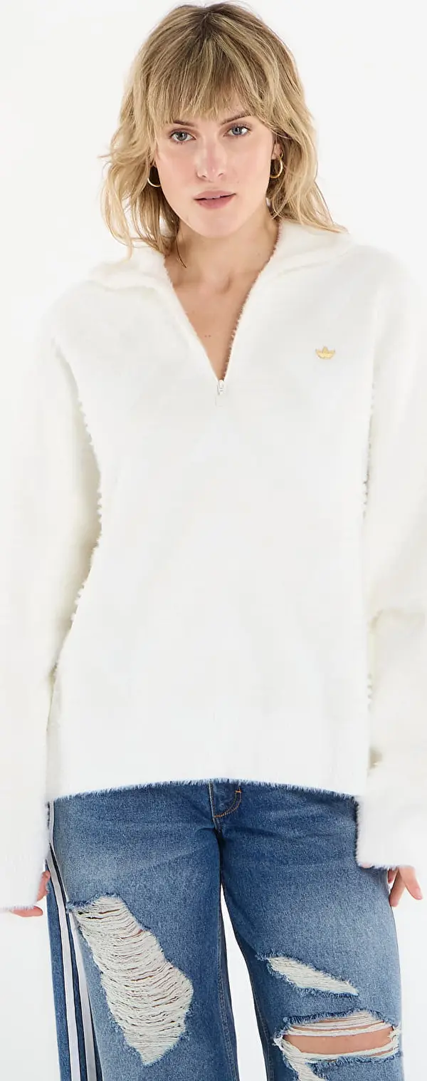 adidas Originals Джърси adidas Knitted Half-Zip Sweater Off White M