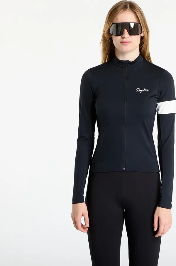 Rapha Джърси Rapha Women's Core Thermal Long Sleeve Jersey Black/ White XS