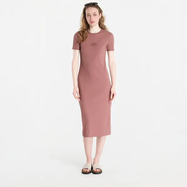 Calvin Klein Облекло Calvin Klein Jeans Ss 2X2 Baby Rib Logo Midi Dress Sierra Brown S