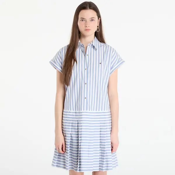 Tommy Hilfiger Облекло Tommy Hilfiger Poplin Pleated Short Ss Dress White Banker Stp Ecru Brisk Blue XS