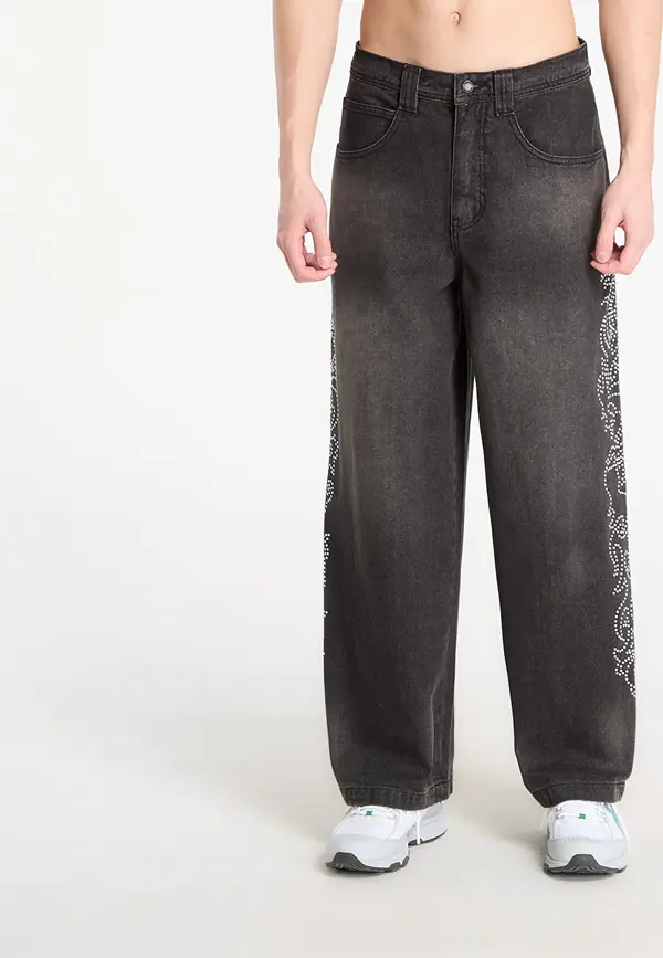 RIPNDIP Панталони RIPNDIP Pretty Flacko Extra Wide Leg Pants Black Vintage Wash Denim S