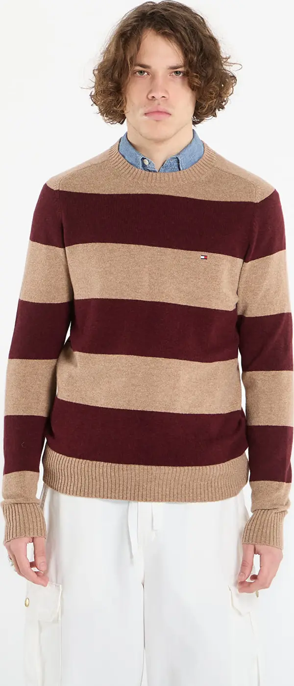 Tommy Hilfiger Пуловер Tommy Hilfiger Lambswool Crew Neck Safari Canvas Heather/ Deep Burgundy Heather XL