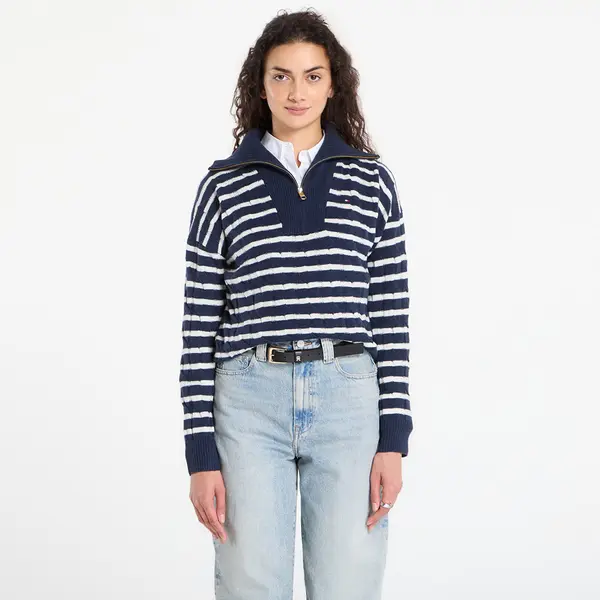 Tommy Hilfiger Пуловер Tommy Hilfiger Soft Wool Cable 1/2 Zip Ls Sweater Dark Night Navy/ Ivory Petal Stp L