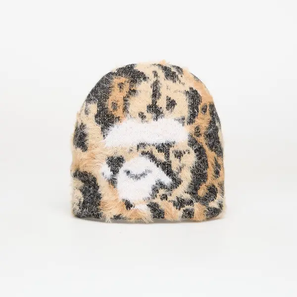 A BATHING APE Шапка A BATHING APE Wild Leopard Pattern Ape Face Knit Cap Beige Universal