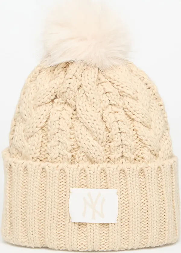 New Era Шапка New Era New York Yankees MLB Light Beige Cable Knit Beanie Hat Stone Universal