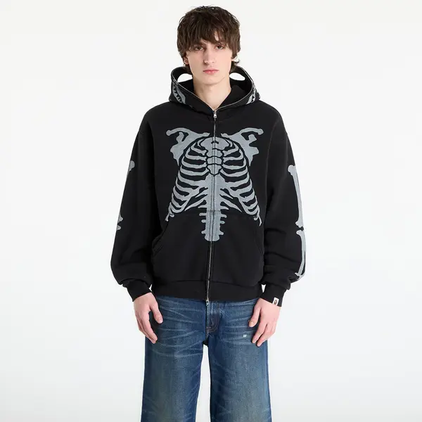 A BATHING APE Суитшърт A BATHING APE Skeleton Shark Heavy Washed Cropped Fit Full Zip Hoodie M Black XL