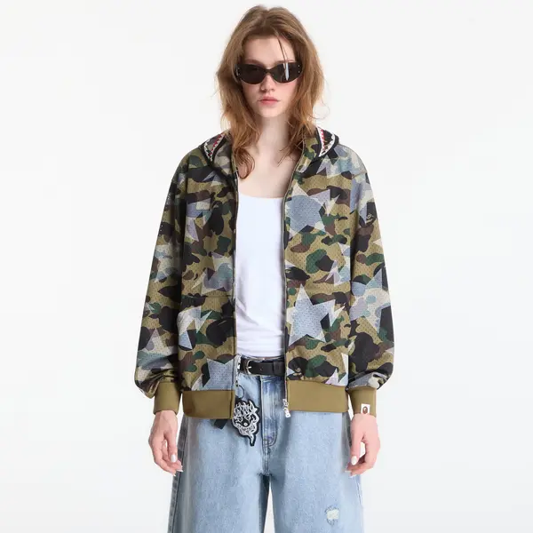 A BATHING APE Суитшърт A Bathing Ape Sta Over Print 1st Camo Mesh Shark Cropped Fit Full Zip Hoodie UNISEX Green L
