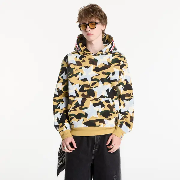 A BATHING APE Суитшърт A BATHING APE Sta Over Print 1st Camo Shark Cropped Fi Yellow UNISEX XL