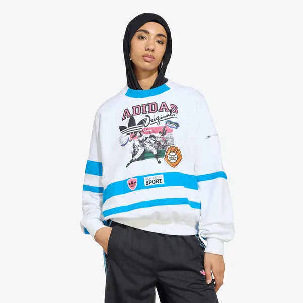 adidas Originals Суитшърт adidas Archive Sweater Baseball White/ Bright Blue S
