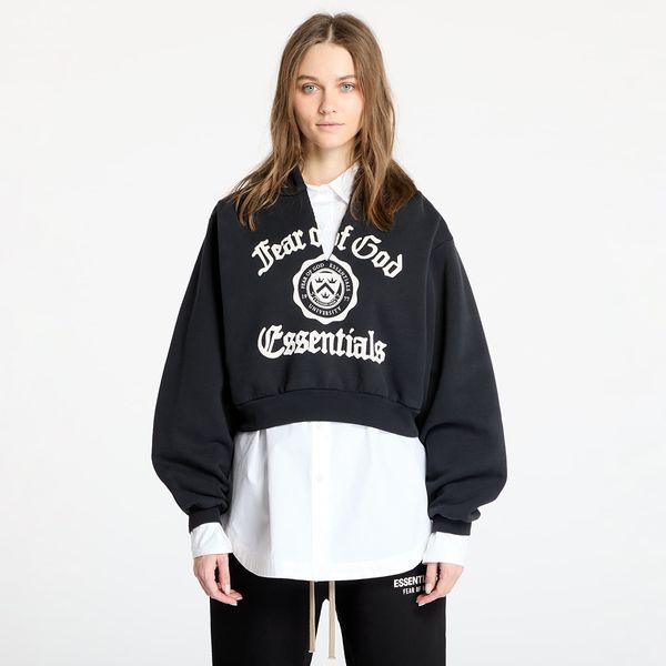 Fear of God Essentials Суитшърт Fear Of God ESSENTIALS Heavy Fleece Cropped V-Neck Hoodie Black XS
