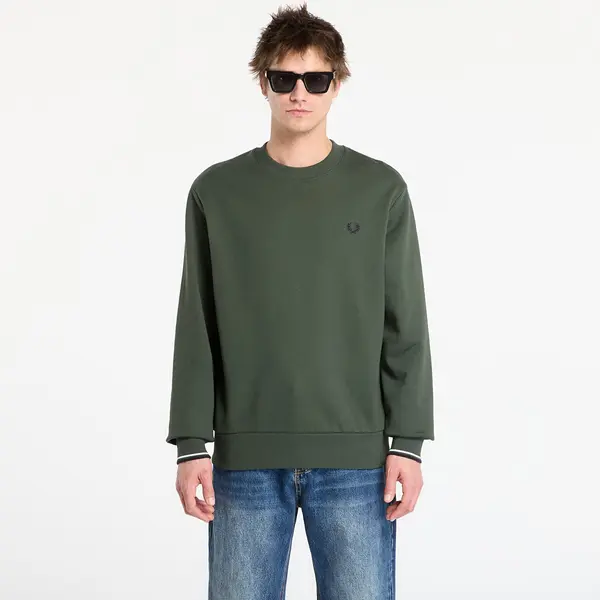 FRED PERRY Суитшърт FRED PERRY Crew Neck Sweatshirt Court Green/ Snow White/ Navy M