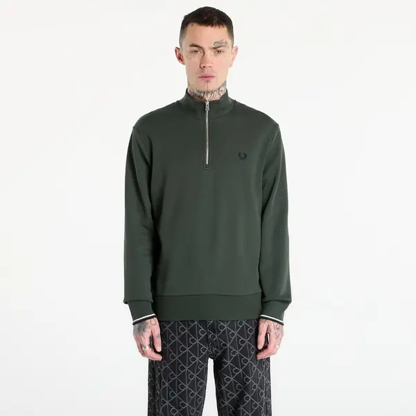 FRED PERRY Суитшърт FRED PERRY Half Zip Sweatshirt Court Green/ Snow White/ Navy M