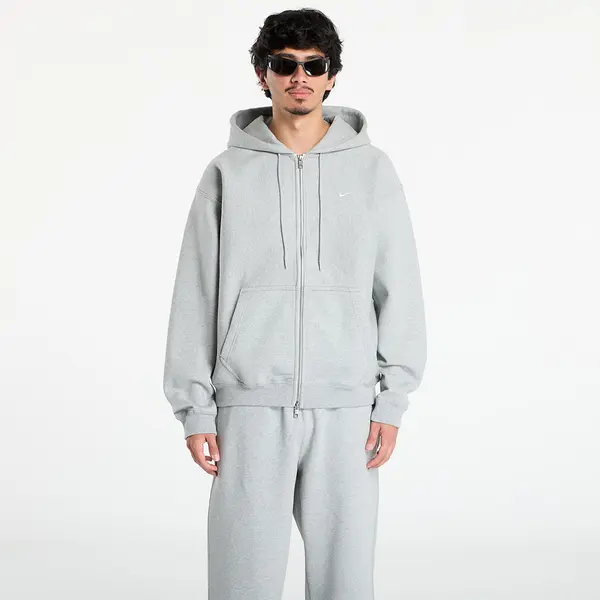 Nike Суитшърт Nike Solo Swoosh Men's Full-Zip Fleece Hoodie Dk Grey Heather/ Lt Smoke Grey/ White M