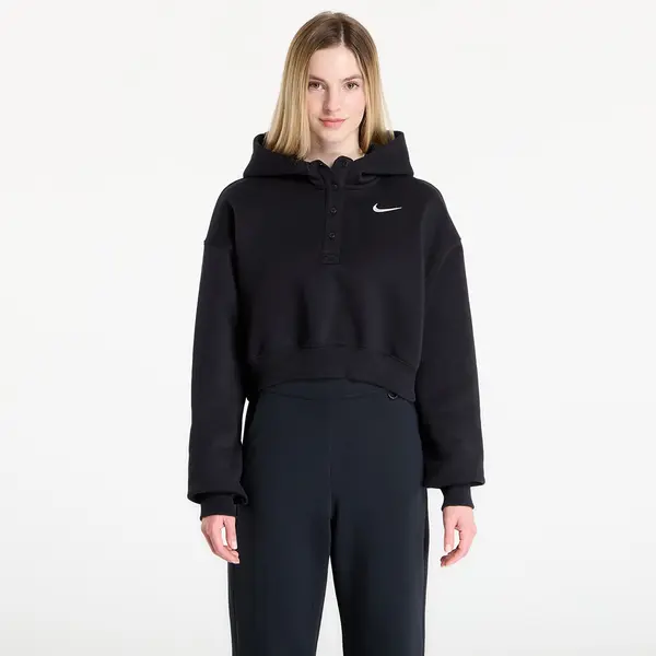 Nike Суитшърт Nike Sportswear Phoenix Fleece Women's Oversized Cropped Henley Hoodie Black/ Sail XS