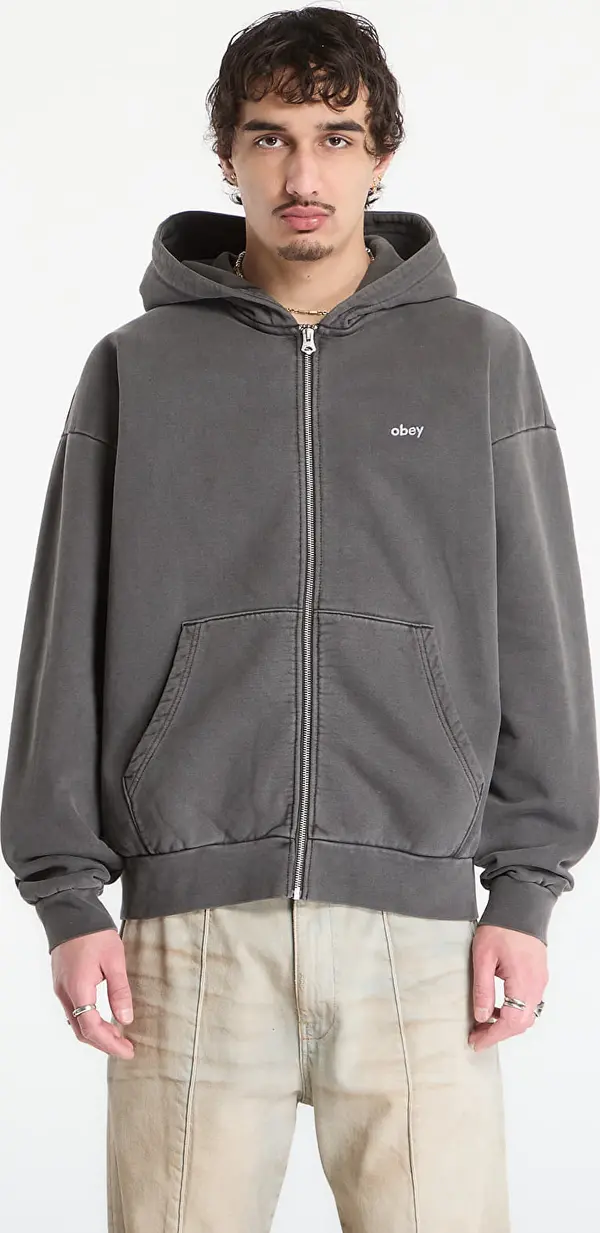 OBEY Clothing Суитшърт OBEY Lowercase Pigment Zip Hood Pigment Digital Black S