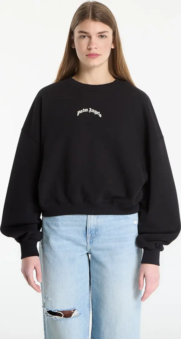Palm Angels Суитшърт Palm Angels Curved Logo Loose Crop Crew Black/ Tofu S