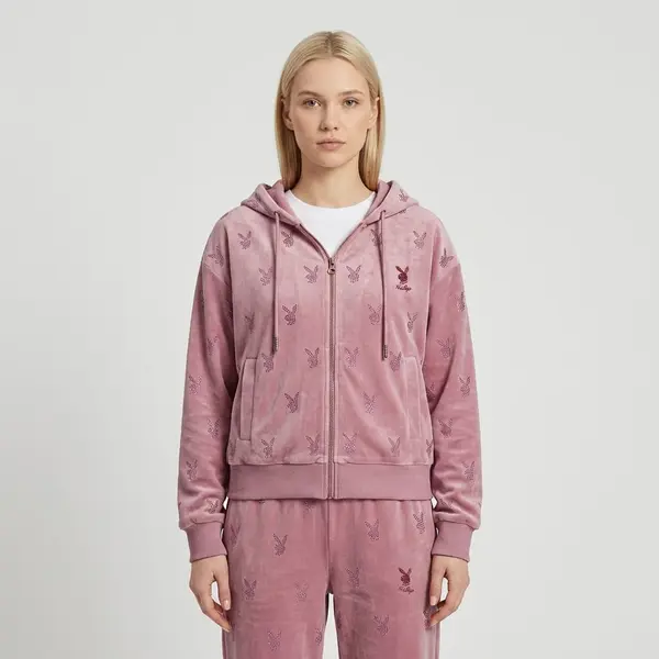 FTSHP Суитшърт Playboy x FTSHP Girls Velvet Hoodie Pink L
