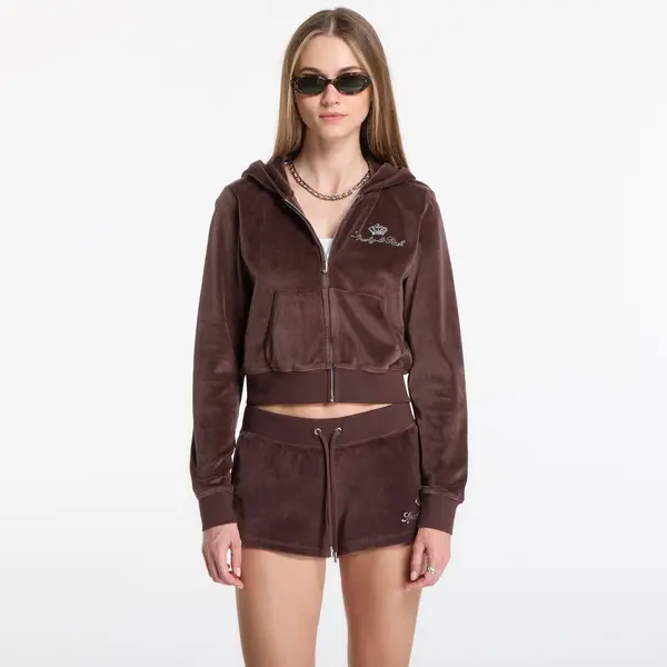 Sporty & Rich Суитшърт Sporty & Rich Juicy Script Velour Zip Hoodie Chocolate S