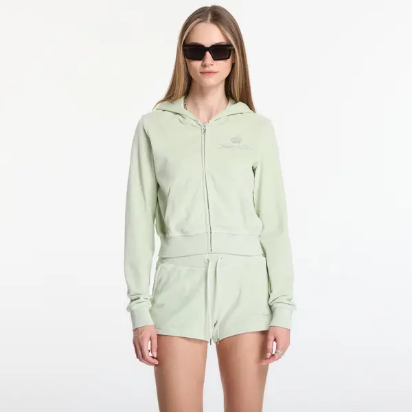 Sporty & Rich Суитшърт Sporty & Rich Juicy Script Velour Zip Hoodie Sage S