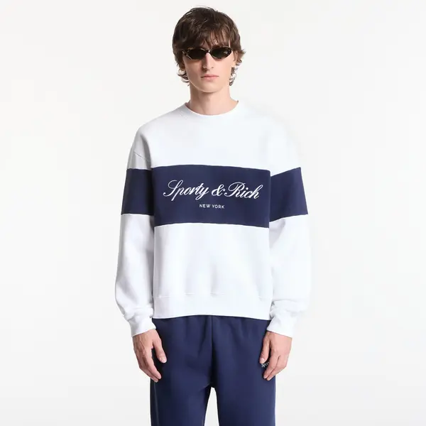 Sporty & Rich Суитшърт Sporty & Rich Signature Logo Block Crewneck UNISEX White/ Dark Navy XS