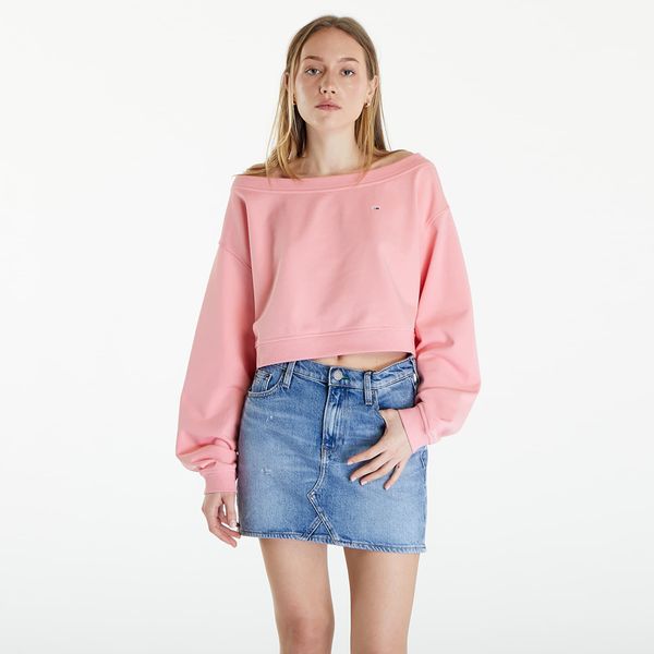 Tommy Hilfiger Суитшърт Tommy Jeans Cropped Off Shoulder Sweatshirt Pink S