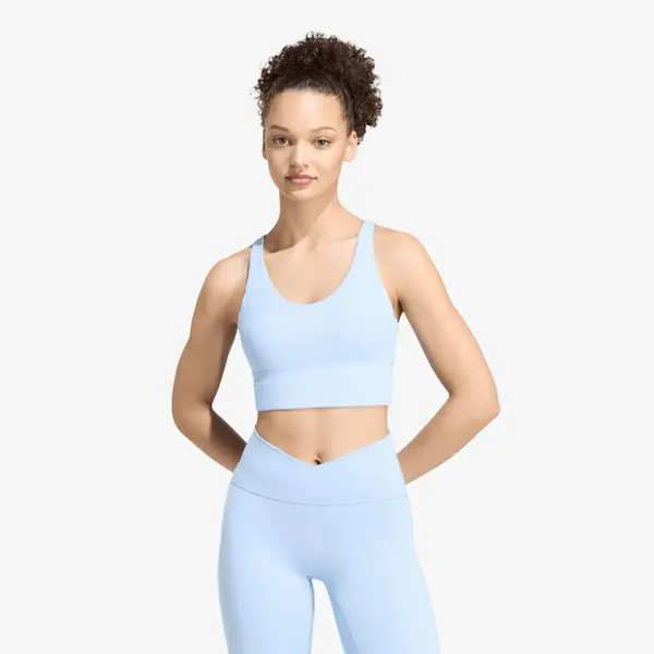 adidas Performance Сутиени adidas 3 Stripes Studio All Me Light Support Bra Glow Blue XL